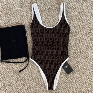 Fendi FF Monogram One Piece Swimsuit White 40 NWT